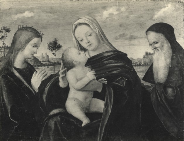 Anonimo — Carpaccio Vittore - sec. XVI - Madonna con Bambino tra santa Caterina d'Alessandria e san Girolamo — insieme